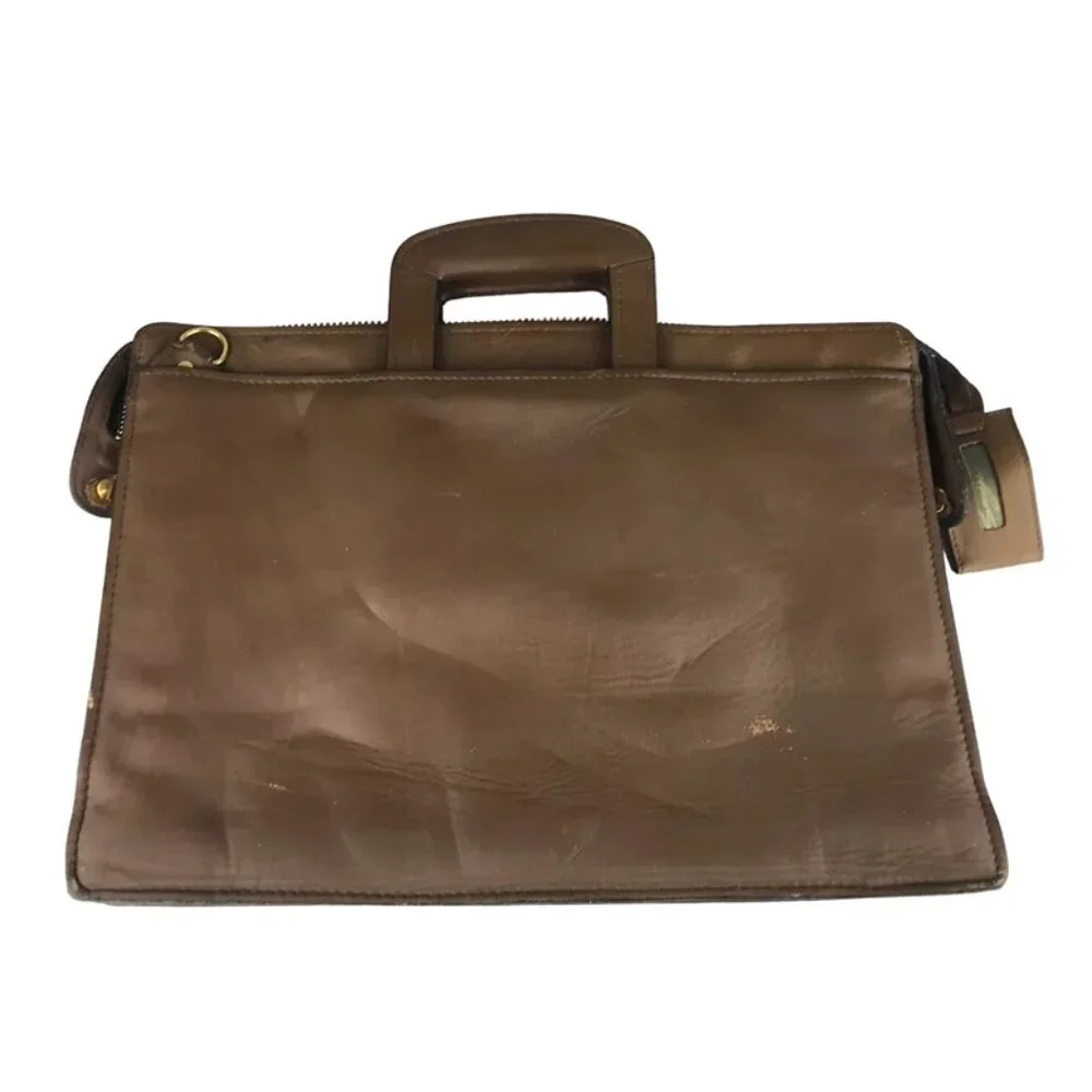 Savaage Briefcase Document Case Bag Unisex Brown Genuine Leather Top‎ Handle